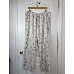 Cali 1850 Linen Beach Pants Women XL Cream Western Cowboy Print Drawstring